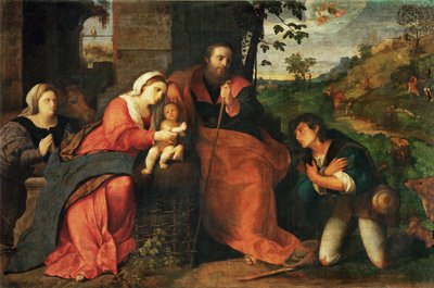 La Adoración de los Pastores con donante femenina ... de Jacopo (c.1480 1528) Palma