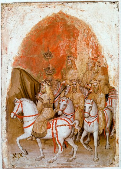 Panel derecho del Políptico de la Revelación: representación de los siete reyes de Jacopo Alberegno