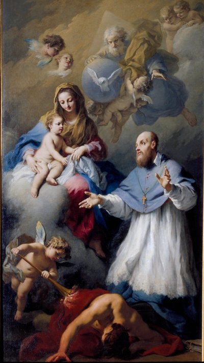 Virgen y Niño con San Francisco de Sales, representación de la Santísima Trinidad de Jacopo Amigoni