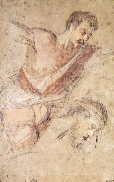 Estudios para una flagelación: Un hombre azotando y la cabeza de Cristo de Jacopo Bassano