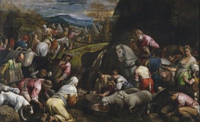 Moisés golpeando la roca para sacar agua de Jacopo Bassano il vecchio