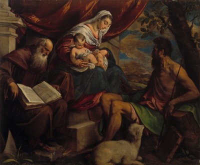 Virgen y Niño con San Juan Bautista y San Antonio Abad de Jacopo Bassano il vecchio