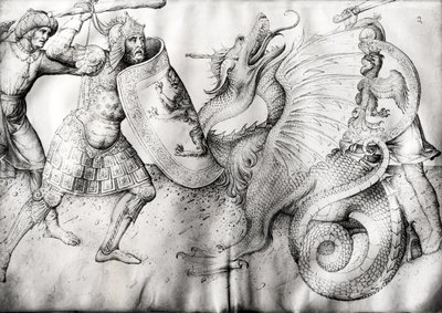 Batalla entre guerreros y un dragón, c.1450 (tinta sobre vitela) de Jacopo Bellini