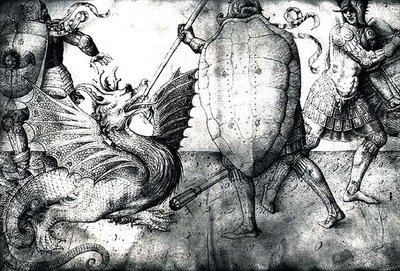Guerreros luchando contra un dragón, c.1450 de Jacopo Bellini
