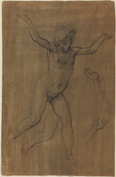 Un ángel en vuelo, c.1594 (tiza negra y grafito sobre papel preparado marrón) de Jacopo Chimenti Empoli
