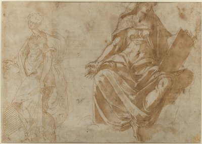 Santa Cecilia y una figura femenina sentada sosteniendo un libro de Jacopo Ianguidi Bertoia