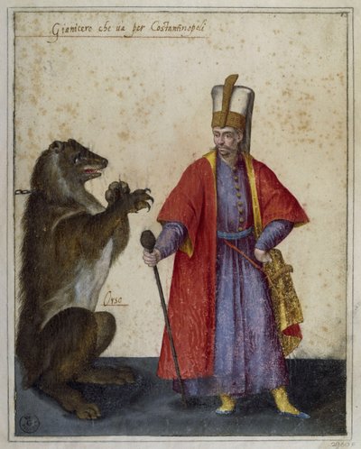 Jenízaro y oso, dibujo de Jacopo Ligozzi (1547-1626) de Jacopo Ligozzi