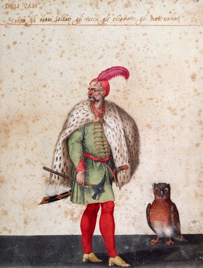 Soldado turco con búho, dibujo por Jacopo Ligozzi de Jacopo Ligozzi