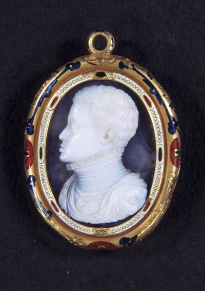 Retrato del Príncipe Don Carlos (1545-1568) de España. Medallón de calcedonia de Jacopo Nizzola da Trezzo