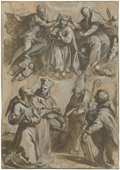 Cuatro santos en adoración y la coronación de la Virgen María de Jacopo Palma (il Giovane)