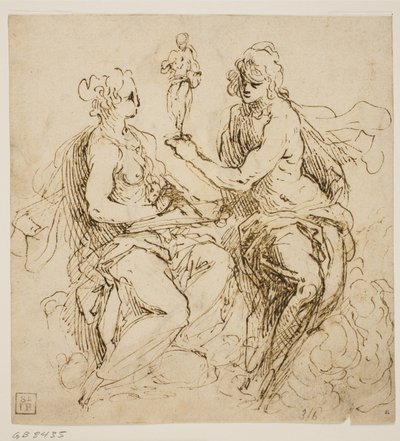 Personificaciones de la pintura y la escultura sentadas en nubes de Jacopo Palma