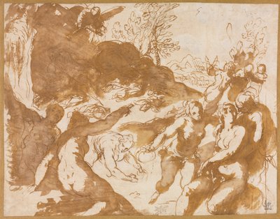 Apolo y las musas despertadas por la llamada de la fama de Jacopo Palma il Giovane