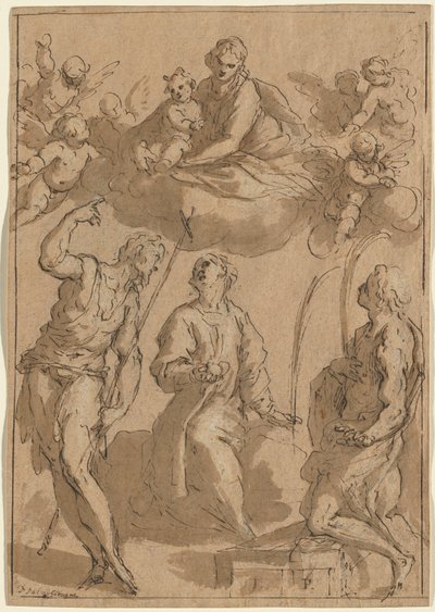 Madonna y el Niño en la gloria con los santos Juan Bautista, Esteban y Lorenzo de Jacopo Palma il Giovane