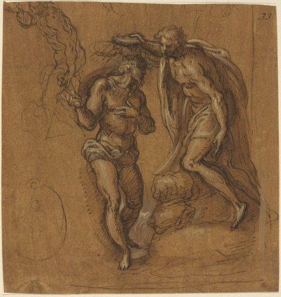 Boceto para un bautismo de Cristo de Jacopo Palma il Giovane