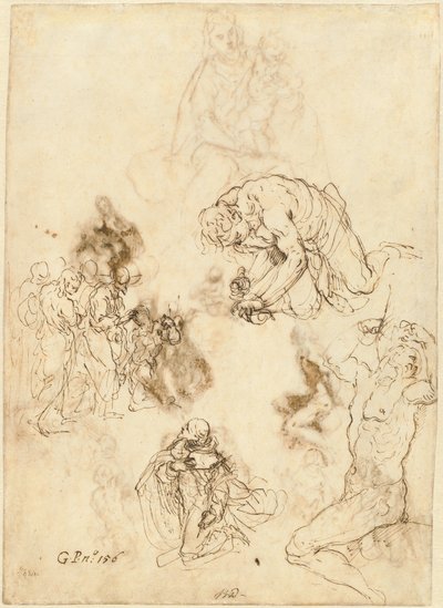 Estudios de Cristo sanando al ciego, San Felipe Benizzi y San Sebastián de Jacopo Palma il Giovane
