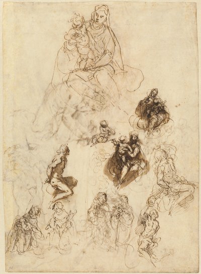 Estudios de la Virgen y el Niño con santos de Jacopo Palma il Giovane