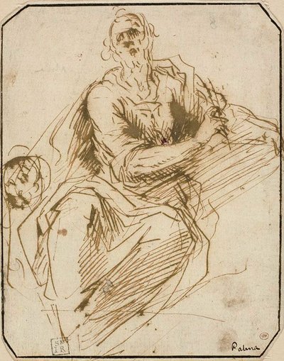 Estudio para San Marcos (recto); Boceto de figura masculina de medio cuerpo, mirando hacia arriba a la derecha (verso) de Jacopo Palma il Giovane