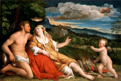 Marte, Venus y Cupido, 1520s de Jacopo Palma il Vecchio