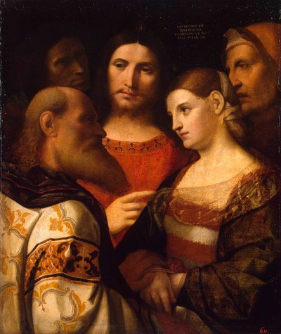Cristo y la mujer sorprendida en adulterio de Jacopo Palma il Vecchio the Elder