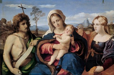 Madonna y el Niño con San Juan Bautista y María Magdalena de Jacopo Palma il Vecchio the Elder