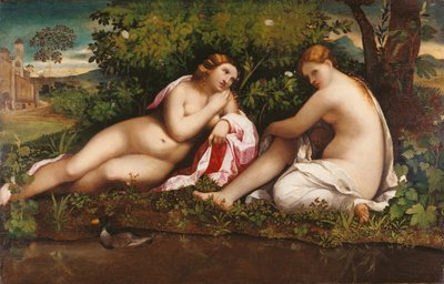 Dos ninfas en reposo Júpiter y Calisto, c. 1520 de Jacopo Palma il Vecchio the Elder