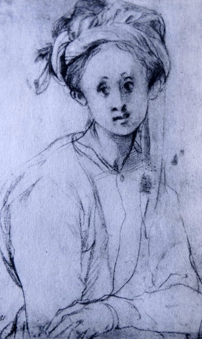 Dibujo a la tiza titulado "Estudio de una joven" de Pontormo de Jacopo Pontormo