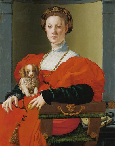 Retrato de una Mujer con un Perro Pequeño de Jacopo Pontormo