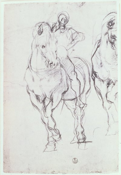 Estudio de un jinete para Los israelitas saciando su sed en el desierto de Jacopo Pontormo