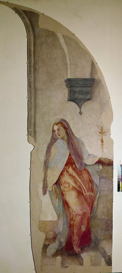La Anunciación, detalle de la Virgen de Jacopo Pontormo