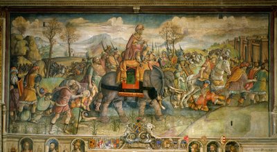 Fresco que representa a Aníbal llegando a Italia. Por Jacopo Ripanda. Finales del siglo XVI. Palazzo des Conservatori, Roma - Aníbal cruzando los Alpes, 218 a.C., por Jacopo Ripanda (activo alrededor de 1500-1516), alrededor de 1510, fresco del Palacio de  de Jacopo Ripanda