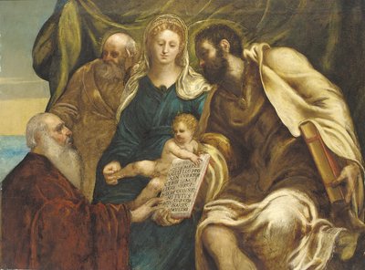 La Sagrada Familia y el Dux Ranieri (óleo sobre lienzo) de Jacopo Robusti (studio of) (attr. to) Tintoretto