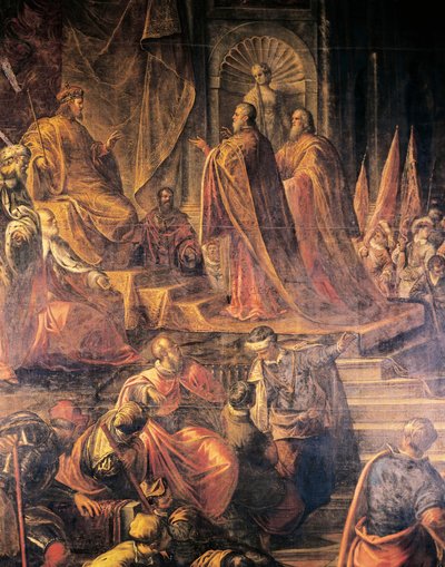 Embajadores del papa y venecianos suplicando en vano la paz a Barbarroja, Gran Salón del Consejo, Palacio Ducal, Venecia, Italia de Jacopo Robusti Tintoretto