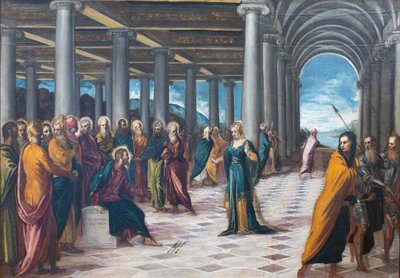 Cristo y la adúltera, c. 1545-48 (óleo sobre lienzo) de Jacopo Robusti Tintoretto