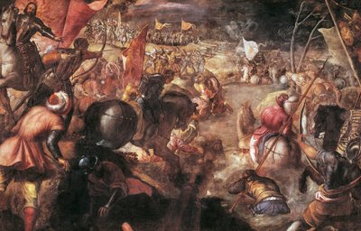 Francesco II Gonzaga luchando en la Batalla de Taro contra Carlos VIII de Francia en 1495 de Jacopo Robusti Tintoretto