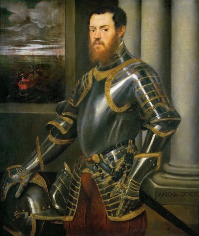 Retrato de un hombre en una armadura decorada con oro, ca 1555 de Jacopo Robusti Tintoretto