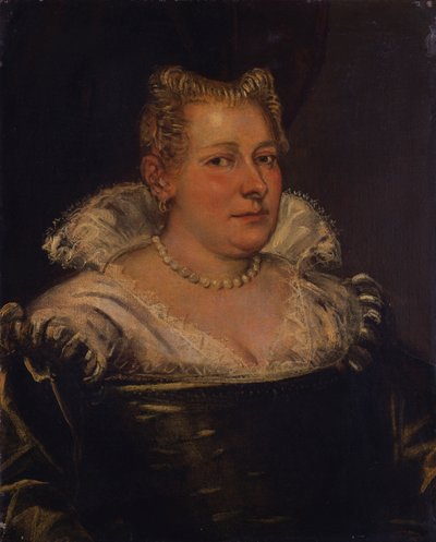 Retrato de una dama, busto en un vestido verde con un collar blanco de Jacopo Robusti Tintoretto