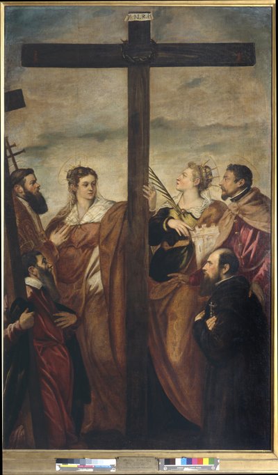 Santos Helena, Bárbara, Andrés, Macario, otro Santo y un devoto adoran la Cruz, c.1560 de Jacopo Robusti Tintoretto