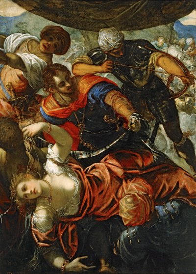 Escena de una batalla entre turcos y cristianos ... (pintura sobre lienzo) de Jacopo Robusti Tintoretto