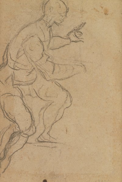 Hombre sentado visto desde abajo (tiza negra sobre papel) (verso) de Jacopo Robusti Tintoretto