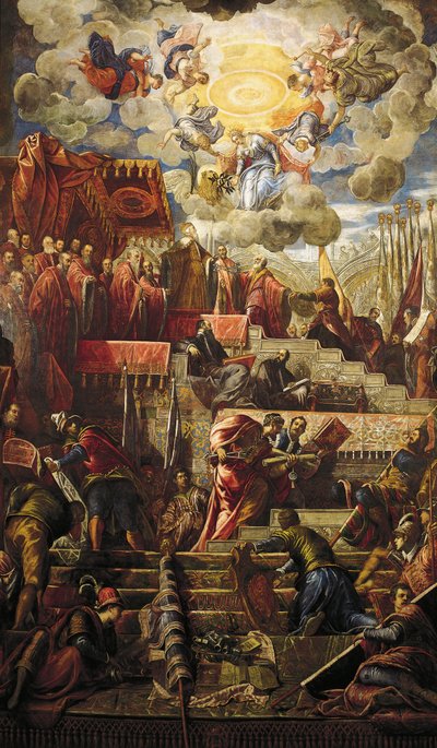 El Dogo Niccolo da Ponte recibe la rama de olivo de Venecia (detalle) de Jacopo Robusti Tintoretto