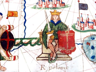 (detalle) del Rey de Polonia de un mapa renacentista de Europa, Jacopo Russo (después), 1528 de Jacopo Russo
