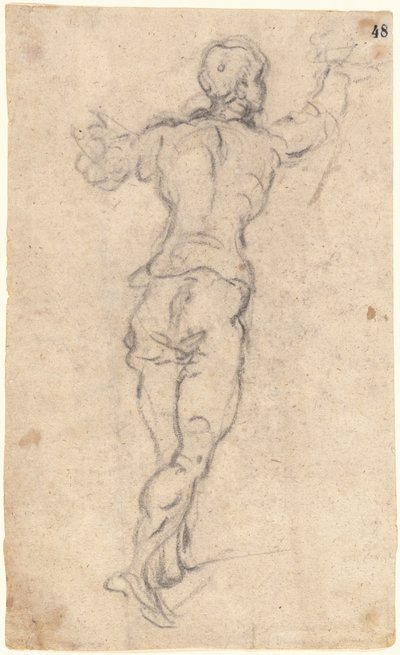 Un joven caminando con los brazos levantados, visto desde atrás de Jacopo Tintoretto