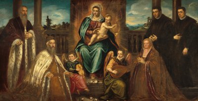 Dogo Alvise Mocenigo y familia ante la Virgen y el Niño, c. 1575 de Jacopo Tintoretto