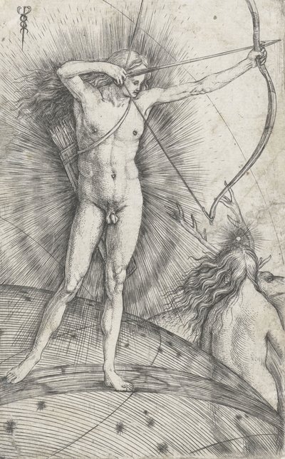 Apolo con arco y flecha en el globo celestial y Diana con ciervo, 1503-5 de Jacopo de Barbari