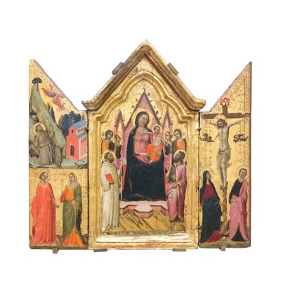 Virgen con el Niño entronizado con santos y ángeles, c.1320-1325 (temple sobre madera) de Jacopo del Casentino