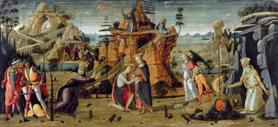 Paisaje con escenas bíblicas y leyendas de los santos de Jacopo del Sellaio