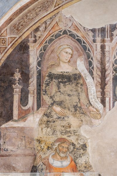 Alegoría de la Retórica, debajo de su representante ideal, probablemente Isócrates o Demóstenes (fresco) de Jacopo di Cione