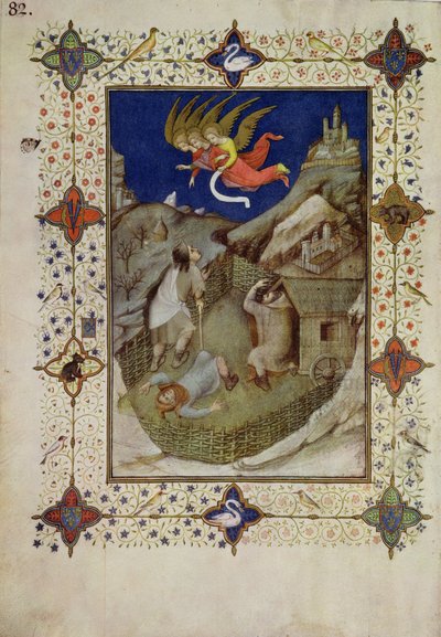 MS 11060-11061 Horas de Notre Dame: Tercia, Los ángeles apareciendo a los pastores, de las 
