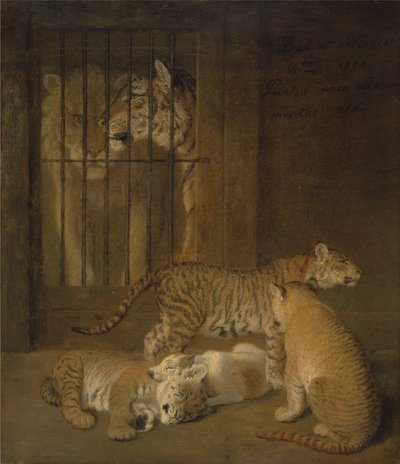 Grupo de cachorros criados entre un león y una tigresa de Jacques-Laurent Agasse