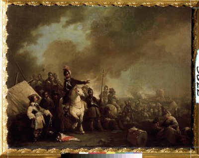 ""El campamento militar durante el asedio"" (Campo militar durante el asedio) Pintura de Jacques Courtois dit le Bourguignon (1621-1676) Museo Estatal al Aire Libre del siglo XVII Tsarskoye Selo, San Petersburgo de Jacques Courtois